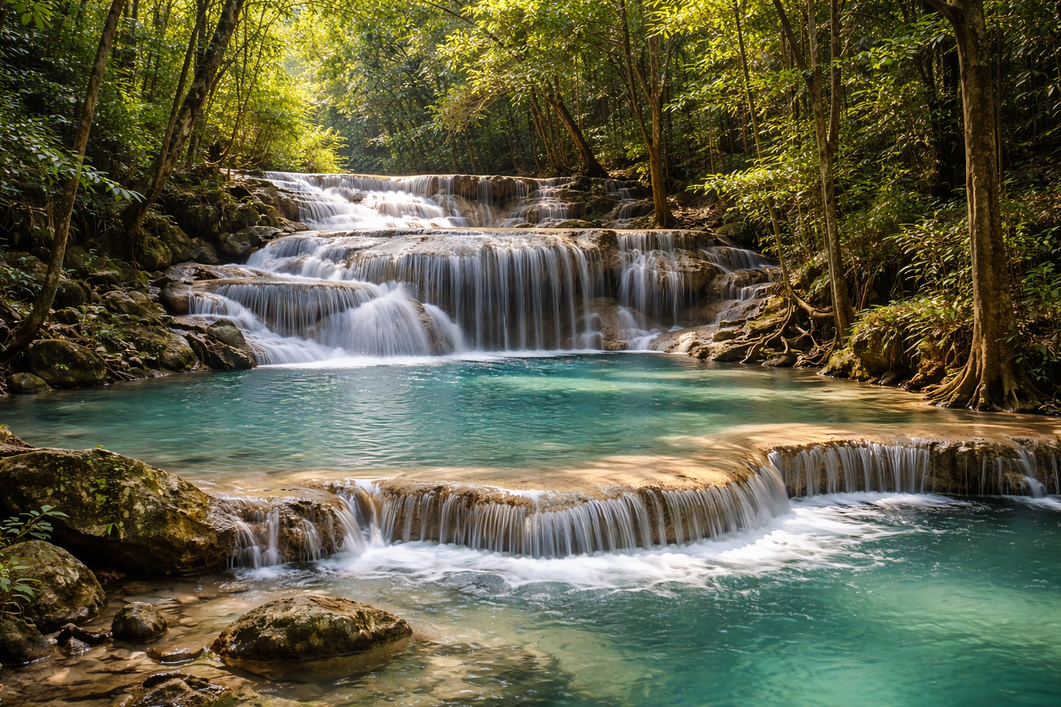 Erawan waterfall turquoise tiers
